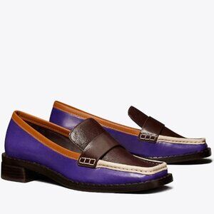 TORY BURCH 70s Square Toe Loafer In Plum/deep Purple/tan Cuoio size 7.5